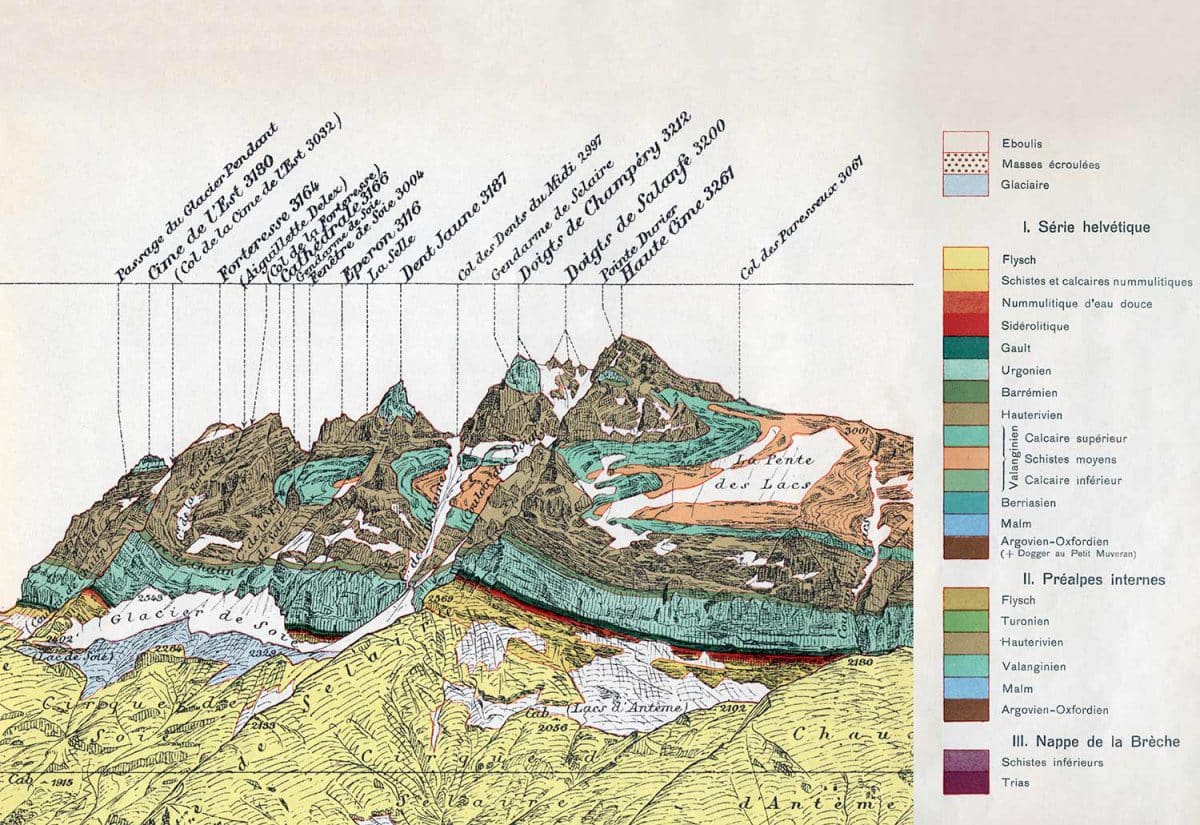 Reproduction partielle de la Dent du Midi aux Dents Blanches de Champéry vue de la Croix de Culet, Altitude 1966 mètres (Matériaux pour la Carte géologique de la Suisse