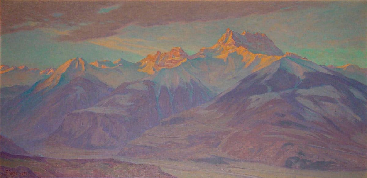 Lever de soleil sur les Dents du Midi, 1922. Huile sur toile 82 x 163cm. Collection Commune d'Aigle