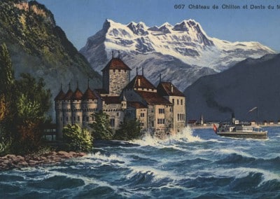 Château de Chillon et Dents du Midi, © Phototypie Co., Neuchâtel, carte datée de 1934