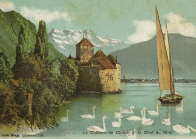 Le château de Chillon et la Dent du Midi, © Edition Louis Burgy, Lausanne, carte datée de 1916
