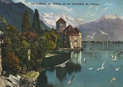 Le château de Chillon et les mouettes du Léman, © Editions Louis Burgy, Lausanne, carte datée de 1911