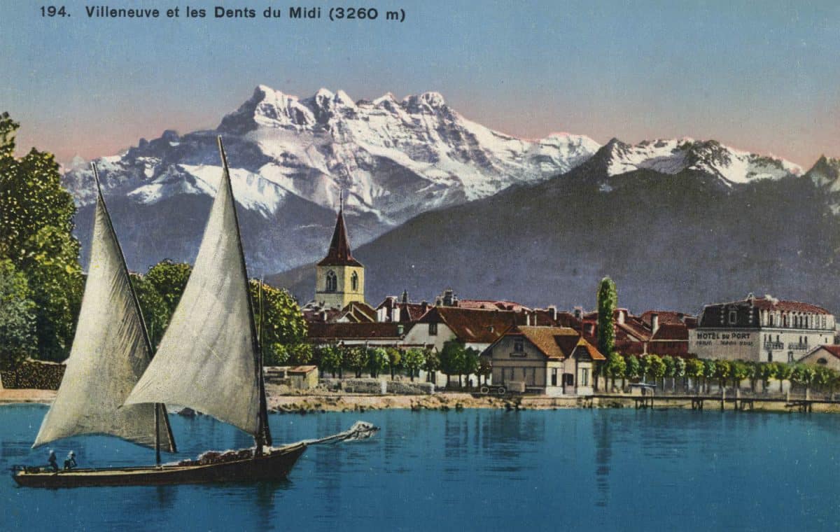 Photochromie Vintage Du Lac Léman Avec Barque Et Dent Du Midi - Circa 1893