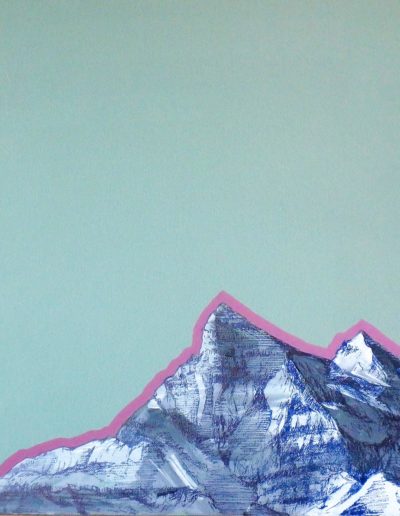 Les Dents-du-Midi par Rit Herfs, acrylique et plume sur toile. © Rit Herfs